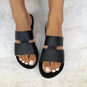 Black 100% Genuine Leather Slides